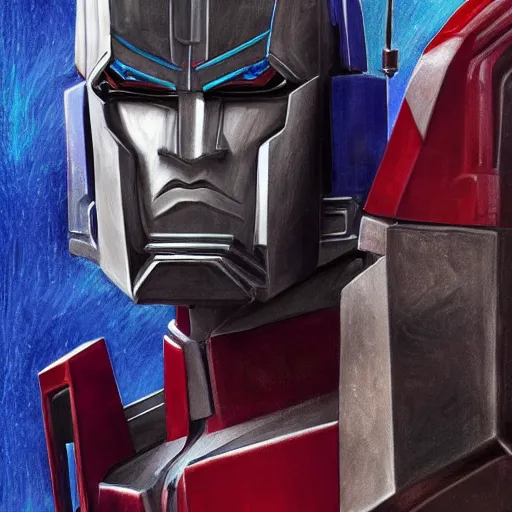 Prompt: Optimus prime as a human male, 4k, self portrait