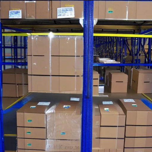 Image similar to 2 slides the first a warehouse full of boxes, the second is the same picture but boxes are masked