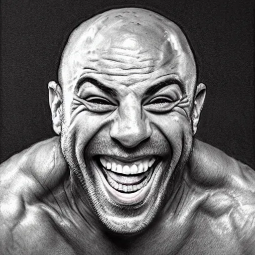 Image similar to Joe Rogan laughing wildly, single subject, portrait, intricate, highly detailed, concept art, smooth, sharp focus, pencil art