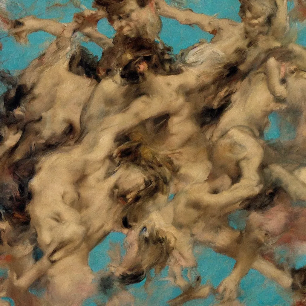 Image similar to high quality high detail painting by lucian freud, jenny savile, ilya repin and john singer sargent, motion blur, grunge, turquoise, hd