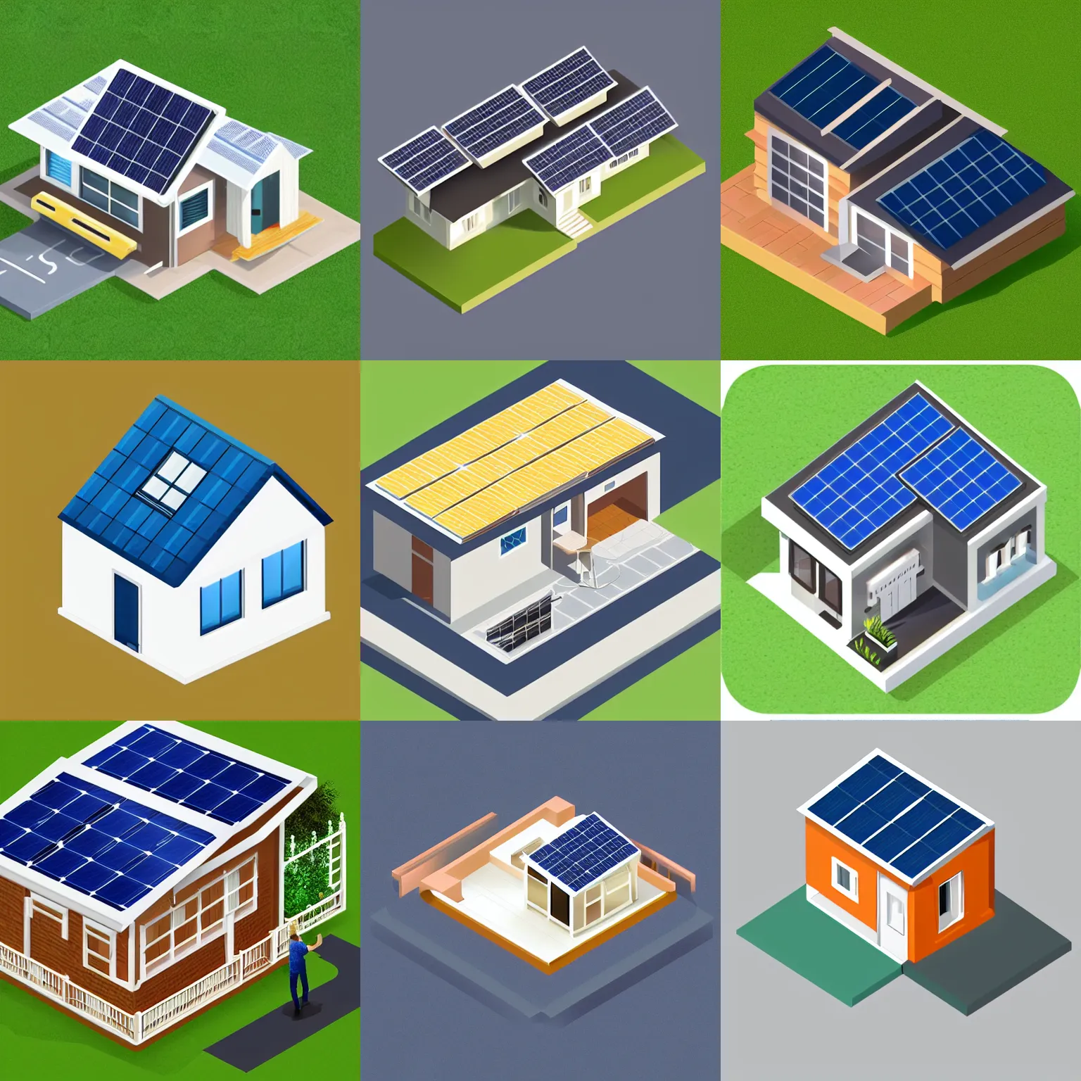 Prompt: webdesign icon for solar roof house, isometric