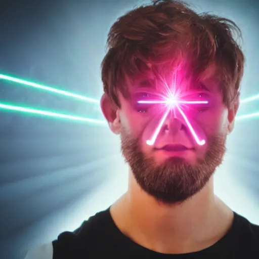 Prompt: man with laser eyes