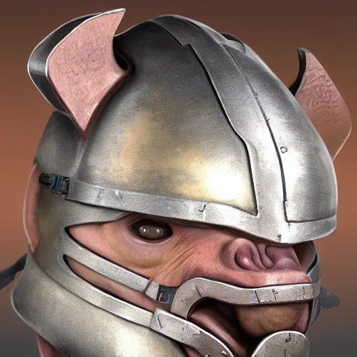 Image similar to head shot of a humanoid pig wearing iron armor and helmet, digital art, highly detailed, dungeons and dragons avatar portrait, trending on artstation
