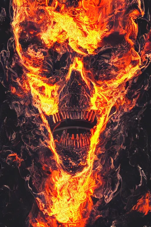 Prompt: detailed matte portrait of a t 8 0 0 endoskeleton shrouded in fire and burning embers, intricate, elaborate, specular, chrome, reflection, chromatic abberation