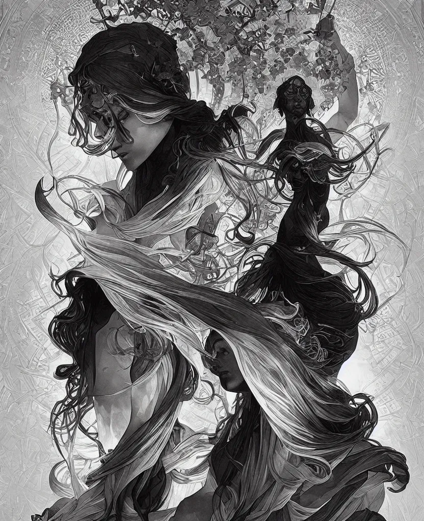 Prompt: black and white photography of geometrical alchemical glyphs, deep focus, intricate, elegant, highly detailed, artstation, concept art, matte, sharp focus, 4 k, depth of field, art by artgerm and greg rutkowski and alphonse mucha
