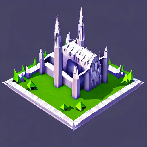 Prompt: Isometric 3D Fantasy Cathedral, low poly, pixiv