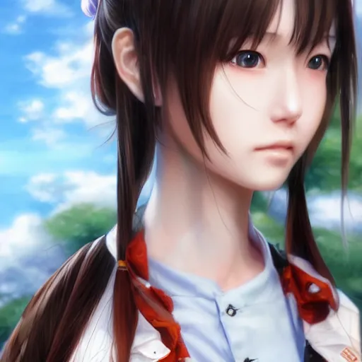 Image similar to ultra-detailed, HD semirealistic anime CG concept art digital painting of european-looking close-up Japanese schoolgirl, by a Chinese artist at ArtStation, by Huang Guangjian, Fenghua Zhong, Ruan Jia, Xin Jin and Wei Chang. Realistic artwork of a Chinese videogame, gentle an harmonic colors.