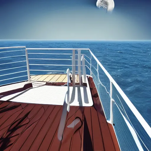 Prompt: deck cable railing in space on deck over looking the moon