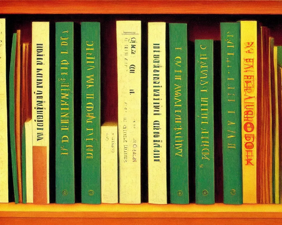 Image similar to achingly beautiful print of law books on a bookshelf in the rainforest by raphael, hopper, and rene magritte. hyperdetailed, proportional, romantic, enchanting, trending on artstation.