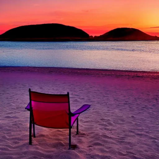 Image similar to purple chair on a red beach with nebula sunset