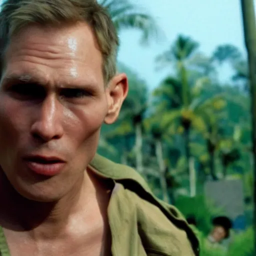 Image similar to Live Action Still of Jerma985 in Apocalypse Now, real life, hyperrealistic, ultra realistic, realistic, highly detailed, epic, HD quality, 8k resolution, body and headshot, film still