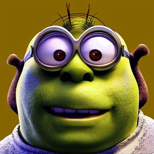 Image similar to “Shrek minion, UHD, hyperrealistic render, 4k”