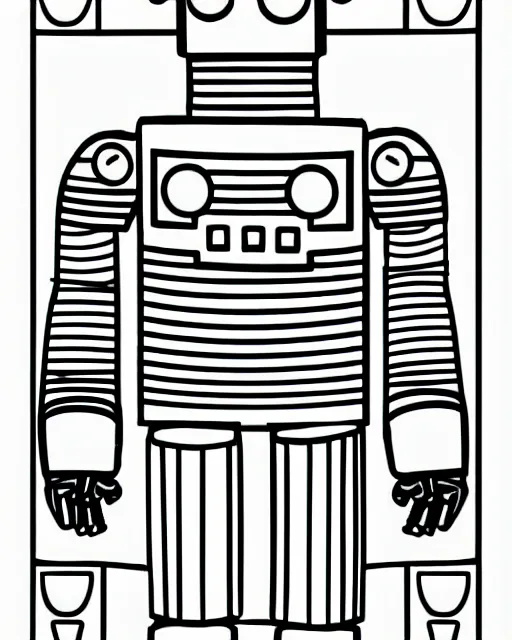 Prompt: robot drawing a picture, coloring book, line art, simple, low detail