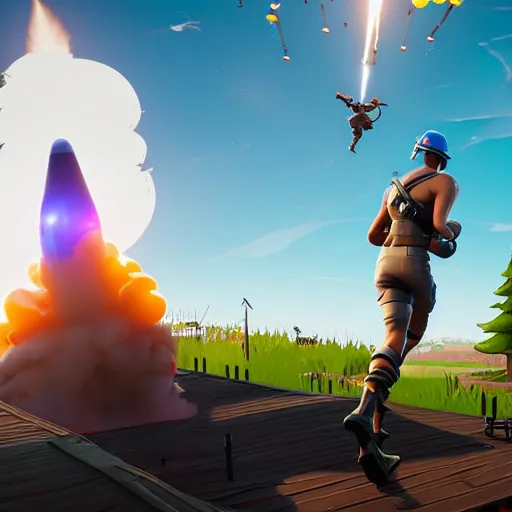 Image similar to fortnite minuteman missile launch, 3 d render, unreal engine 4, high quality