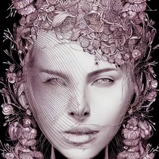 Image similar to the portrait of an incredibly beautiful woman partially made of onions and cherries, an ultrafine detailed illustration by james jean, final fantasy, intricate linework, bright colors, behance contest winner, vanitas, angular, altermodern, unreal engine 5 highly rendered, global illumination, radiant light, detailed and intricate environment