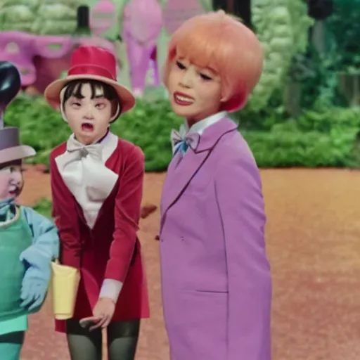 Prompt: a film still of Tooru from jojolion in willy wonka and the chocolate factory(1971)