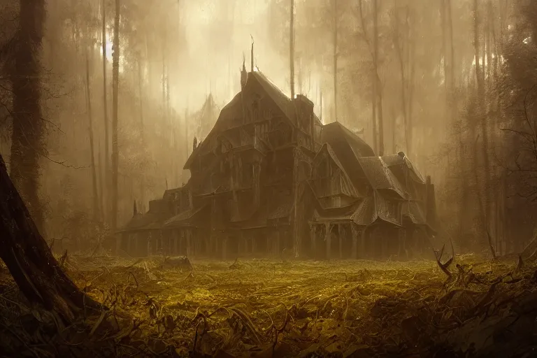 Prompt: [ dark house ] stands in the middle of a tumultuously overgrown forest trending on artstation cgsociety contest winner award winning 4 k intricate detailed golden ratio!! by greg rutkowski and gaston bussiere dark gloomy atmosphere artstation hd artstation landscape