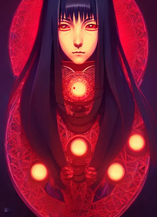 Image similar to symmetry!! itachi, glowing lights!! intricate, elegant, highly detailed, digital painting, artstation, concept art, smooth, sharp focus, illustration, art by artgerm and greg rutkowski and alphonse mucha