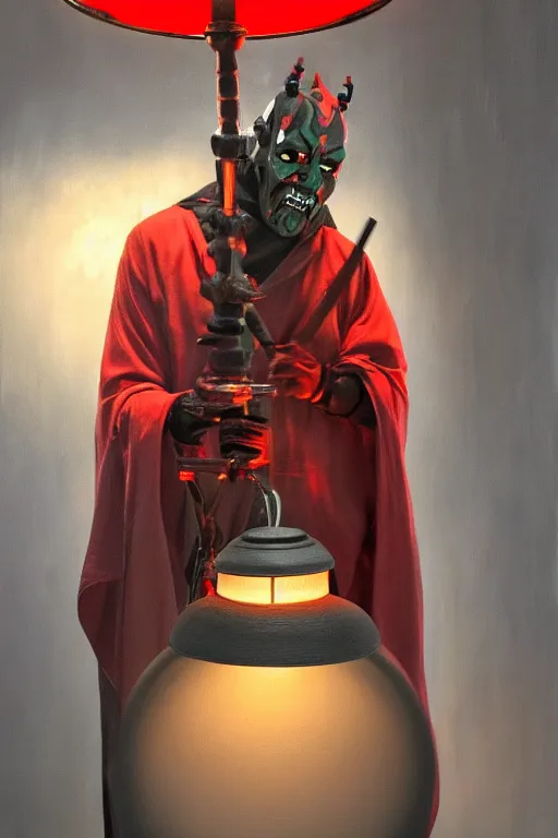 Image similar to a lamp in the style of Darth Maul, oil on canvas, intricate, portrait, 8k highly professionally detailed, HDR, CGsociety