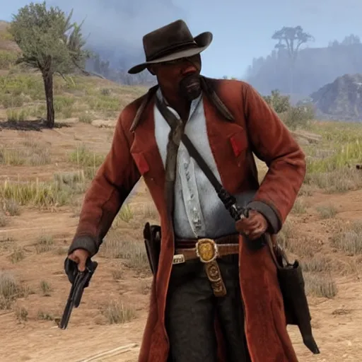 Image similar to film still of Sam Jackson in the Red Dead Redemption movie