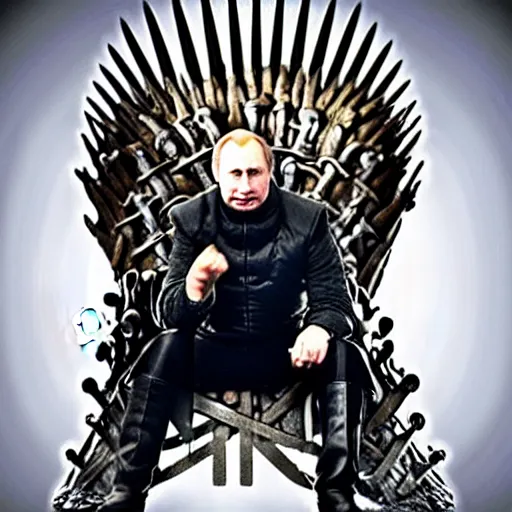 Image similar to “Putin sitting on the iron throne award winning, 4k realistic Photograph”