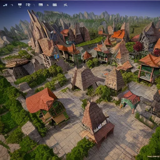 Image similar to vexel map of a fantasy world town : : terrain cartography, fantasy aesthetic, autodesk 3 d rendering, v - ray collection, maverick studio, arnold 3 d render, blender render, indigo renderer, redshift render, enscape render, maxwell render, luxcorerender, renderman, lumion render, marmoset render