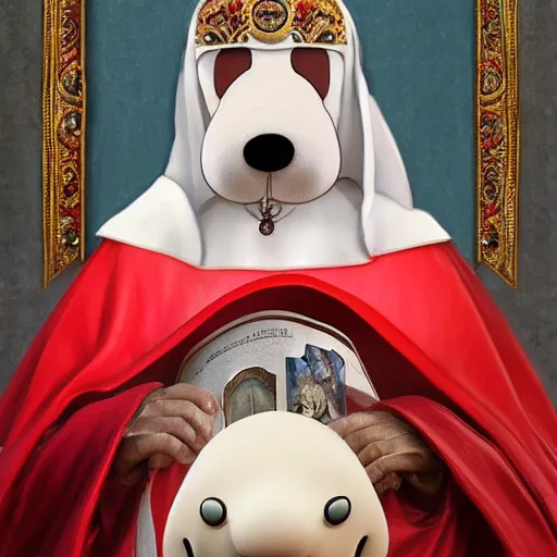 Image similar to A picture of Snoopy dressed as the Pope, 4k, concept art, digital painting, detailed, artstation, art by Artgerm and Greg Rutkowski and Alphonse Mucha