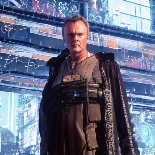 Image similar to Anthony Head as Cyberpunk Uther