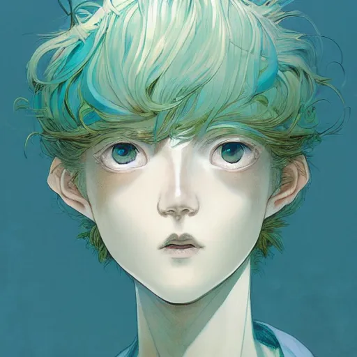 Prompt: prompt : ivory and blue and green portrait soft light painted by james jean and katsuhiro otomo and erik jones, inspired by evangeleon anime, smooth face feature, intricate oil painting, high detail illustration, sharp high detail, manga and anime 1 9 9 9