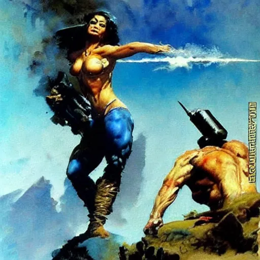 Image similar to realistic Painting by Frank frazetta