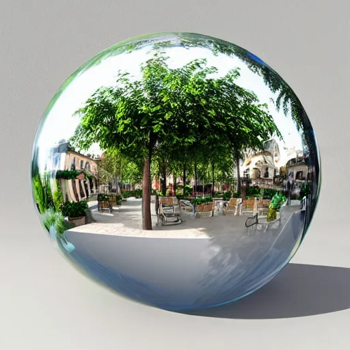 Prompt: Villaggio Peruzzo, Italy in a glass sphere on a white table, 3D, ultra realistic, ultra detailed