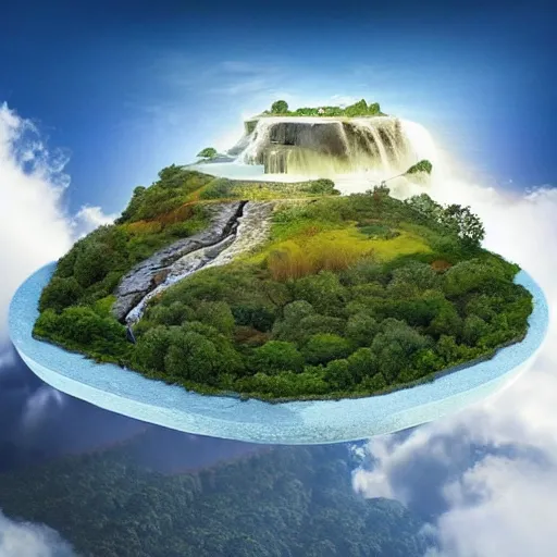 Image similar to “floating island in the sky, with a waterfalls, 4k image, award winning”