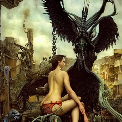 Prompt: an amazing masterpiece of art by gerald brom, district 9 slum