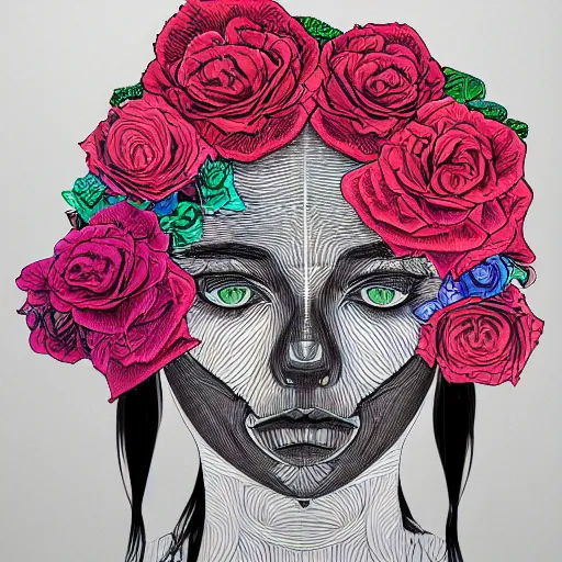 Image similar to the anatomy of a head of lettuce with roses that resemble a beautiful young woman, an ultrafine detailed illustration by james jean, intricate linework, bright colors, final fantasy, behance contest winner, vanitas, angular, altermodern, unreal engine 5 highly rendered, global illumination, radiant light, detailed and intricate environment