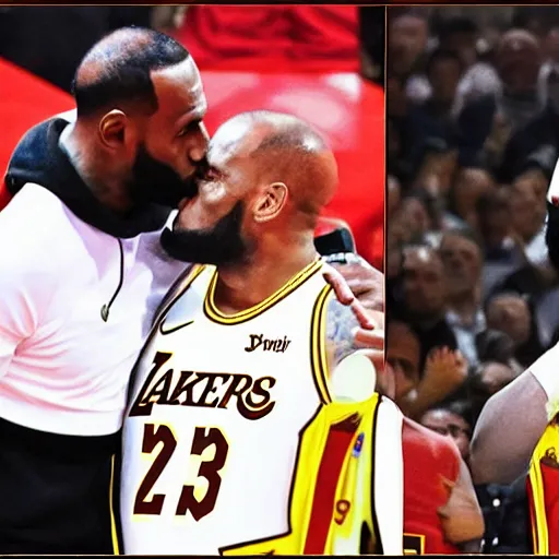 Image similar to Lebron James kissing Xi Jinping