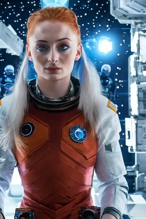 Prompt: Sophie Turner as a Space commander