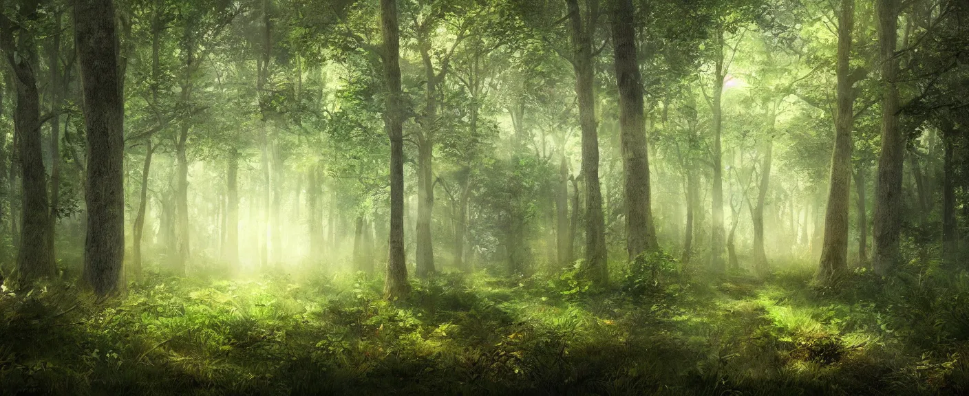 Image similar to a clearing in a forest, digital art, highly detailed, realistic, bright colors, 8 k