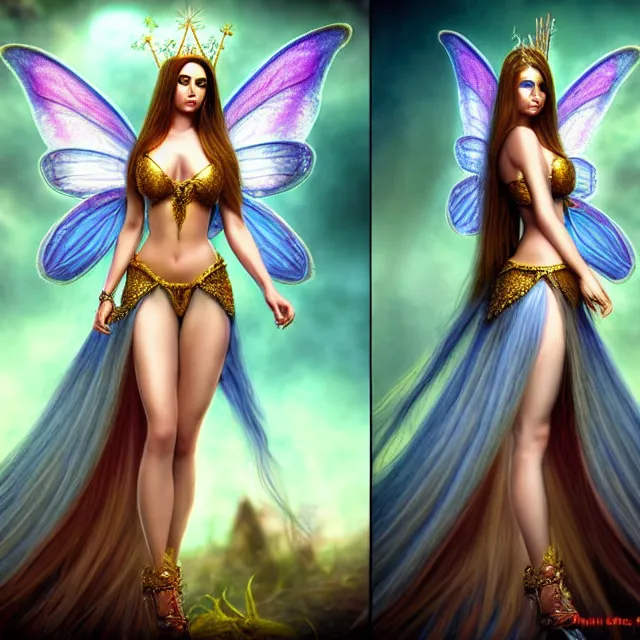 Image similar to beautiful adult fairy queen, highly detailed, 4 k, hdr, smooth, sharp focus, high resolution, award - winning photo, anne stokes, photorealistic, hyper realistic