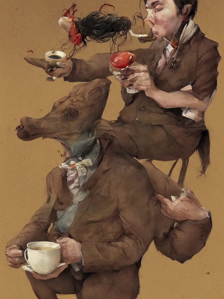 Prompt: the worst way to drink your coffee, by Esao Andrews, serene illustration, fresh colors, conceptart, trending on artstation