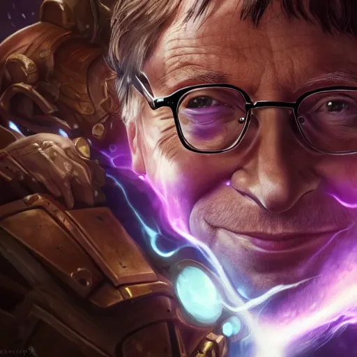 Image similar to portrait of bill gates as a spellcaster, league of legends amazing splashscreen artwork, gears of war, splash art, natural light, elegant, photorealistic facial features, intricate, fantasy, detailed face, atmospheric lighting, anamorphic lens flare, cinematic lighting, league of legends splash art, hd wallpaper, ultra high details by greg rutkowski