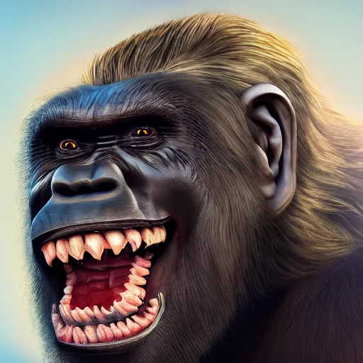 Image similar to an very detailed donald trump as a gorilla, horror art, super ugly, terrifying, by artgerm, hd, hdr, ue 5, ue 6, unreal engine 5, realistic anime 3 d style, cinematic 4 k wallpaper, 8 k, ultra detailed, gta cover art, high resolution, artstation, award winning