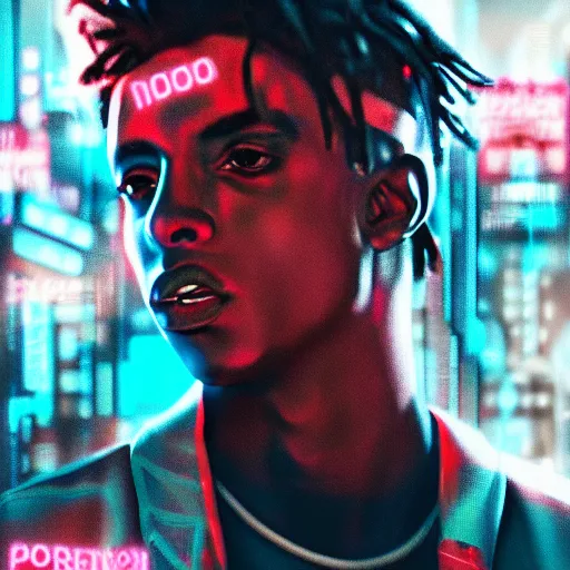 Image similar to playboi carti in cyberpunk style digital art 4 k the detailed super realistic