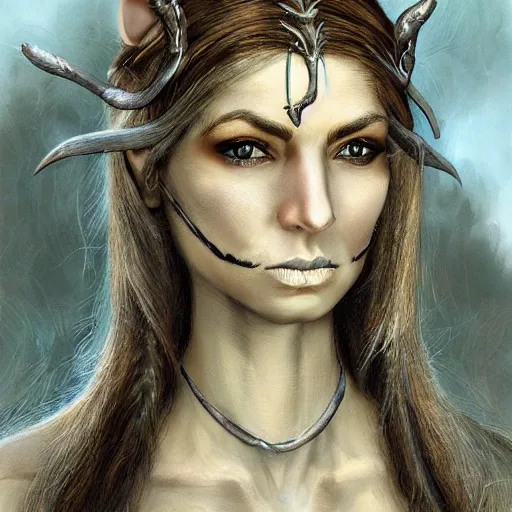 Image similar to a realistic portrat of a female elven warrior, made out of tiny spheres