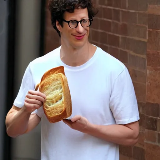 Image similar to andy samberg eating a sandwich