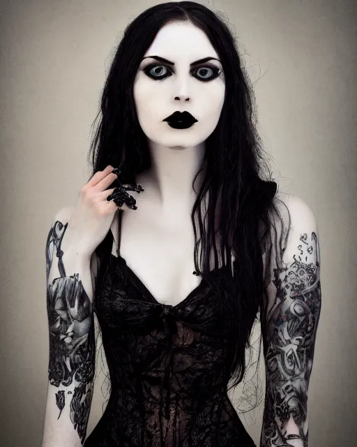 Prompt: pale goth beauty, cinematic lighting, various refining methods, micro macro autofocus, ultra definition, award winning photo