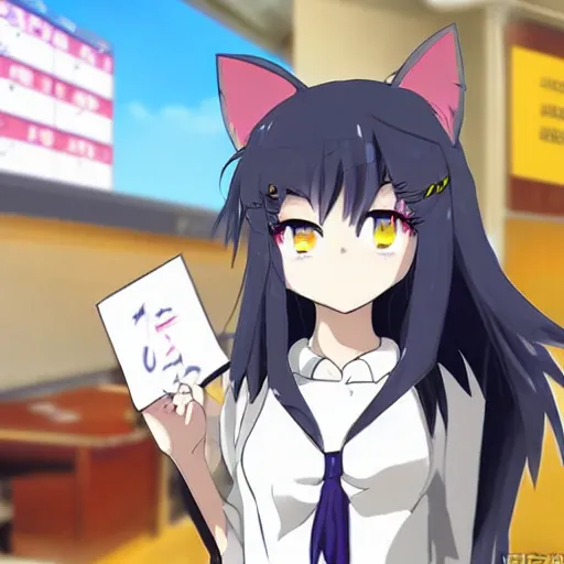 Image similar to Anime catgirl winning at the stock market