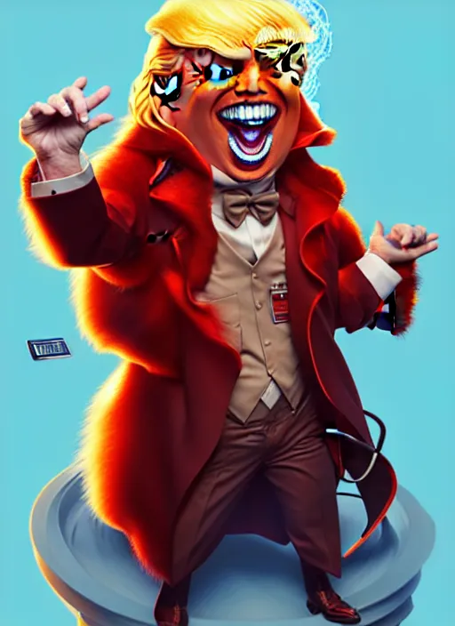 Image similar to donald trump bald and smiling, style artgerm, joshua middleton, illustration, anthropomorphic hamster steampunk half - cyborg, red fur, swirling fire flames cosmos, fantasy, dnd, cinematic lighting