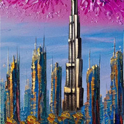 Prompt: The Burj Khalifa, Dubai, acrylic painting, high detail -1024