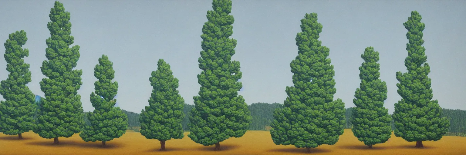 Image similar to pine trees oil painting magritte