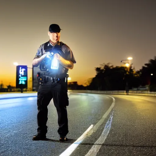 Image similar to biolumenescent federal agent on road at night